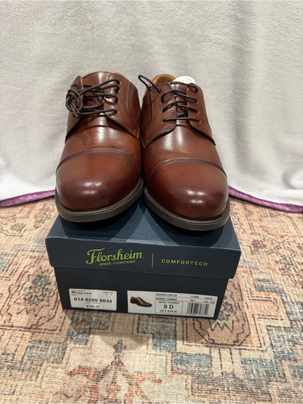 Florsheim Brown Leather Cap-Toe Derby Shoes NWT
